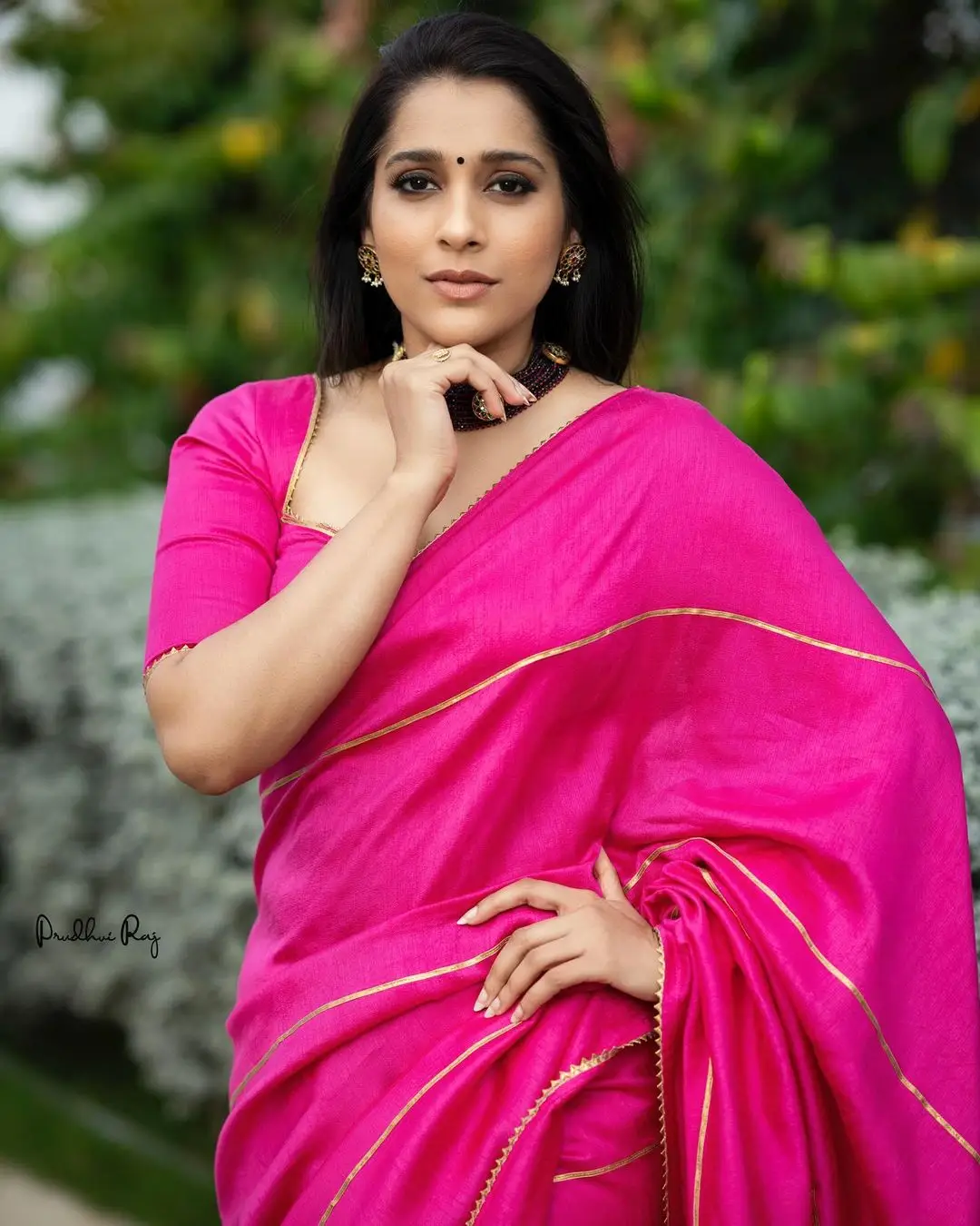 Rashmi Gautam In South Indian Traditional Pink Saree Blouse